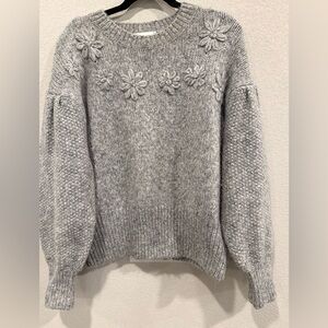 Chic Gray Floral Knit Sweater